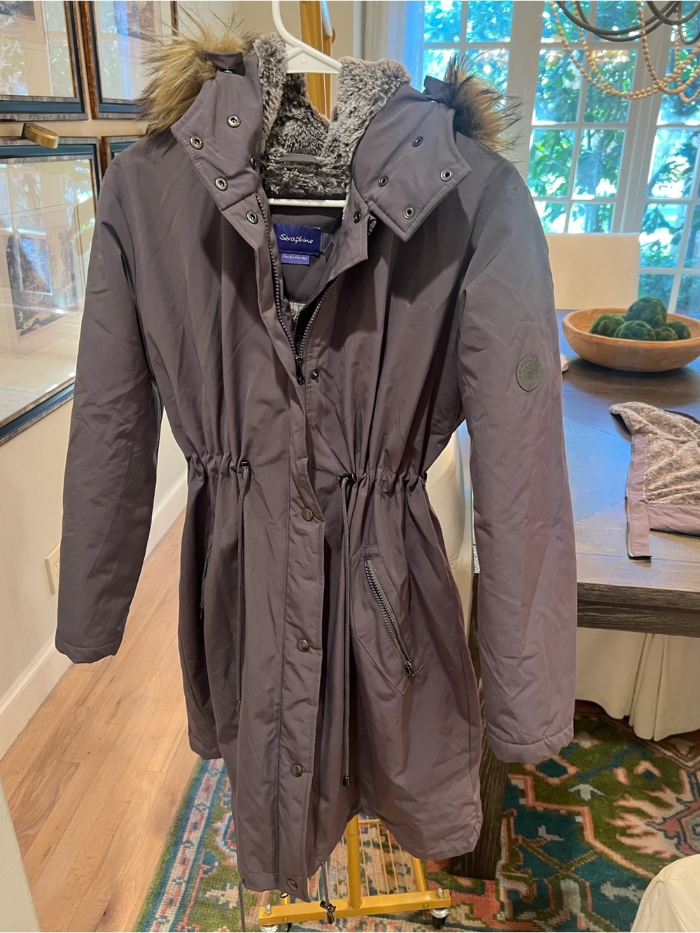 Seraphine Maternity Women's Gray Hooded Parka with extension for baby